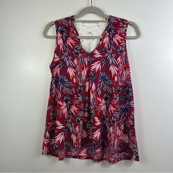 Amana New Red Floral Lace Crochet Back Tank Top Small Textured 4th of July - Picture 12 of 12